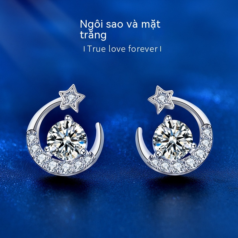 Kim Cương Nhân Tạo Moissanite(5mm) 925 bạc tinh khiết sao mặt trăng tai 0,5 carat D màu Mosan đá có thể kiểm tra bút kim cương với giấy chứng nhận xác định với hộp đóng gói ngày Valentine sinh nhật bạn gái quà tặng