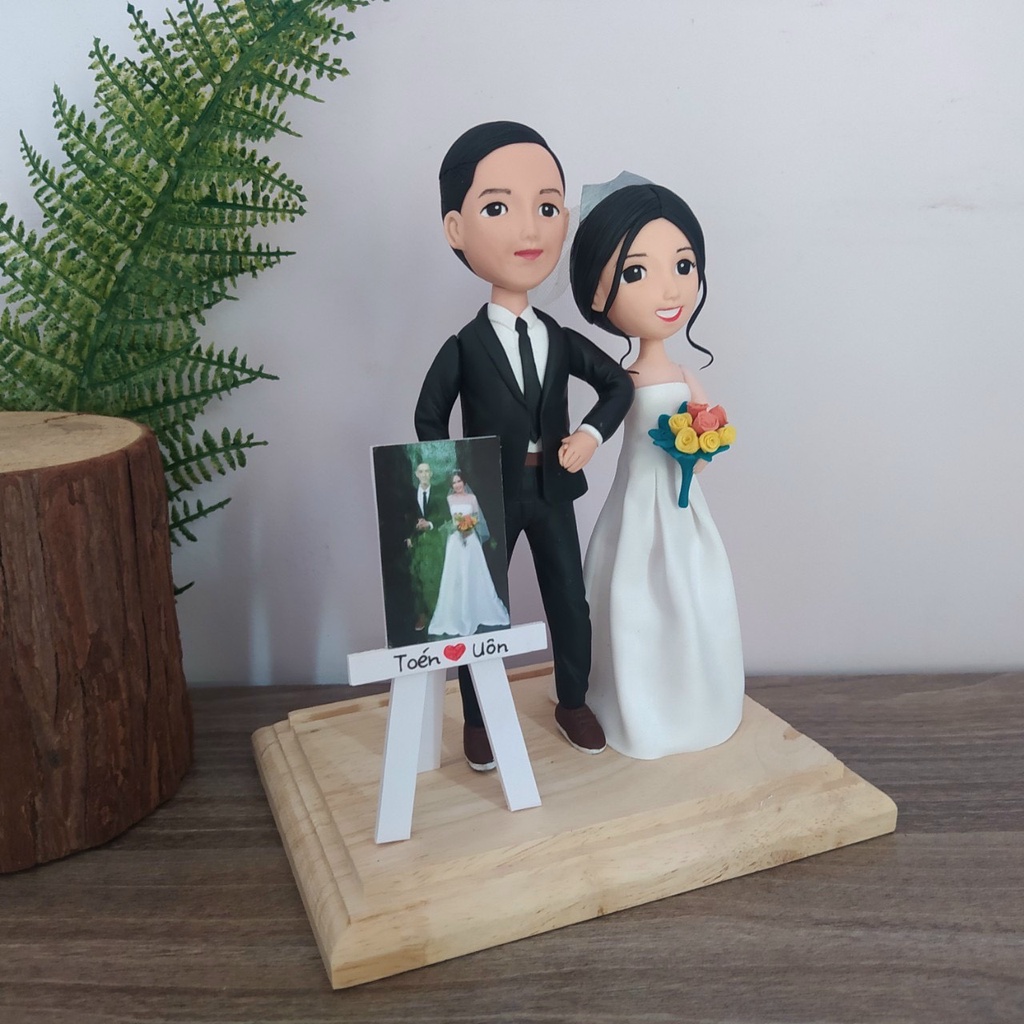 Tượng cặp đôi chibi tình yêu đất sét nhật quà cưới handmade theo yêu cầu