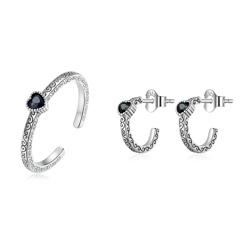 Bộ trang sức BAMOER bạc 925 đính đá zircon đen phong cách cổ điển thời trang dành cho nữ