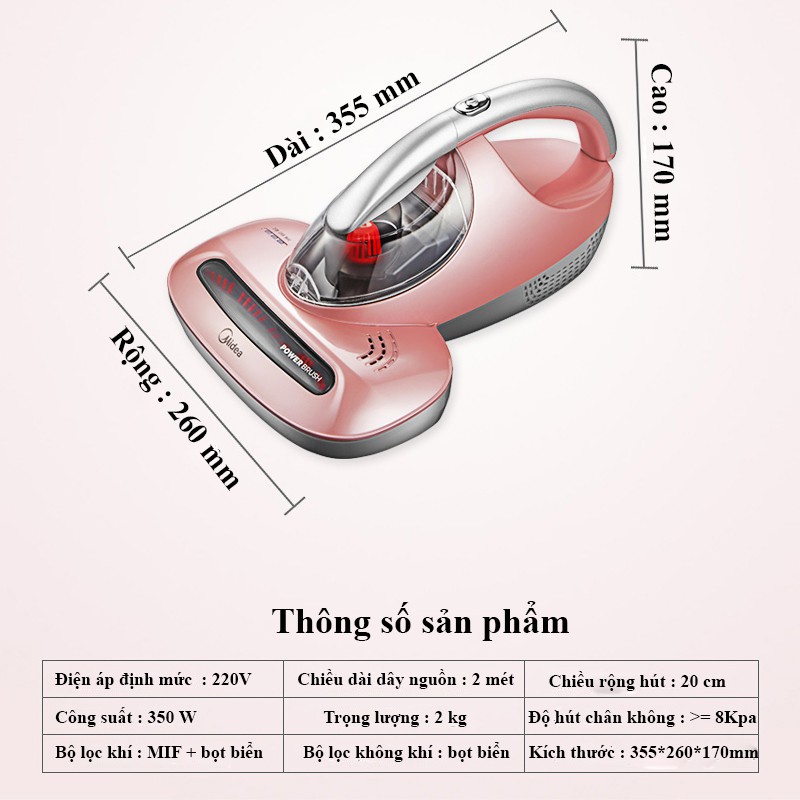 Máy hút bụi diệt khuẩn giường nệm Midea VM1711 khử trùng làm sạch bằng tia UV, hút sạch ve bụi, tóc