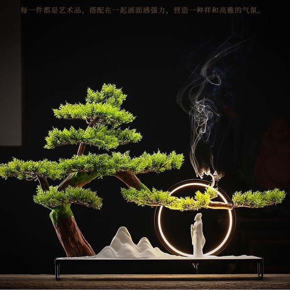 Đồ trang trí cây thông bonsai cao cấp thiền tịnh - Tiểu cảnh may mắn trang trí phòng khách, thư phòng