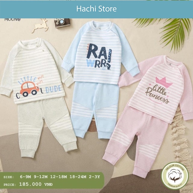 Bộ nỉ cho bé trai, gái, bộ nỉ thu đông cài vai hàng chính hãng Moon@ 2020 - vải nỉ - size từ 6 tháng - 3 tuổi