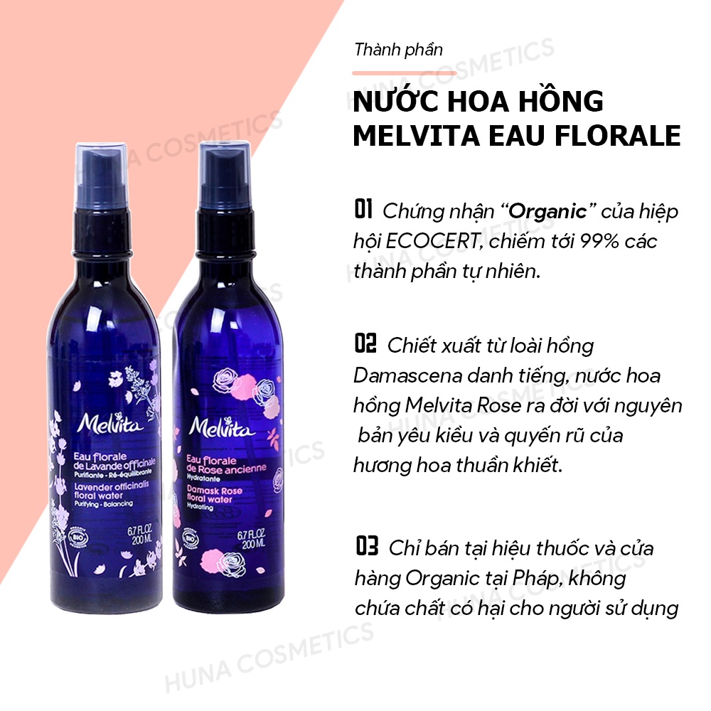 ( AUTH- PHÁP) Nước hoa hồng Melvita Eau Florale 200ml