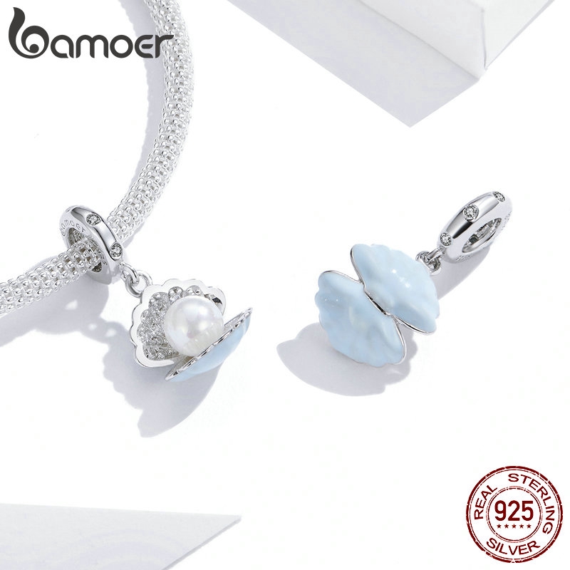 Mặt Phụ Kiện Bamoer Thiết Kế Vỏ Sò Đính Ngọc Trai Xinh Xắn Chất Lượng Cao