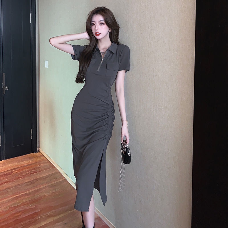 Đầm Cổ Polo Xếp Ly Dáng Ôm Phong Cách Mỹ Thời Trang Mùa Hè Hàn Quốc Hàng Mới 2022