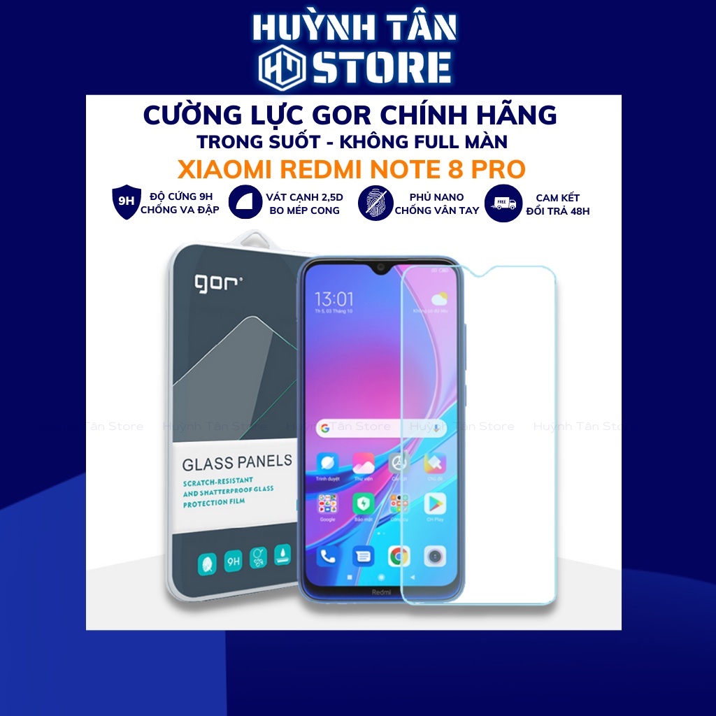 Kính cường lực Xiaomi Redmi Note 8 Pro KHÔNG FULL chính hãng GOR vát 2,5D