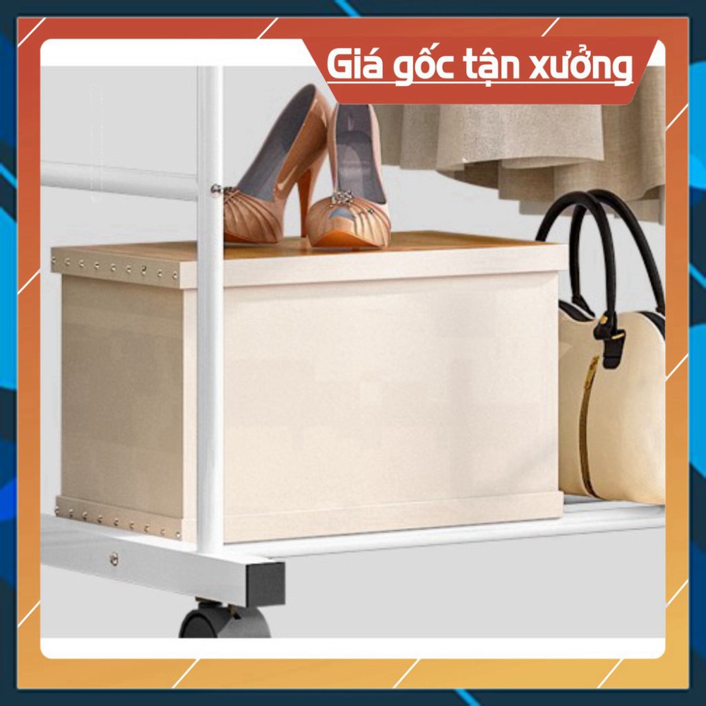 [ sale mùa hè] Giàn giá kệ treo quần áo đa năng giá đôi 3 in 1 có bánh xe 80cm .