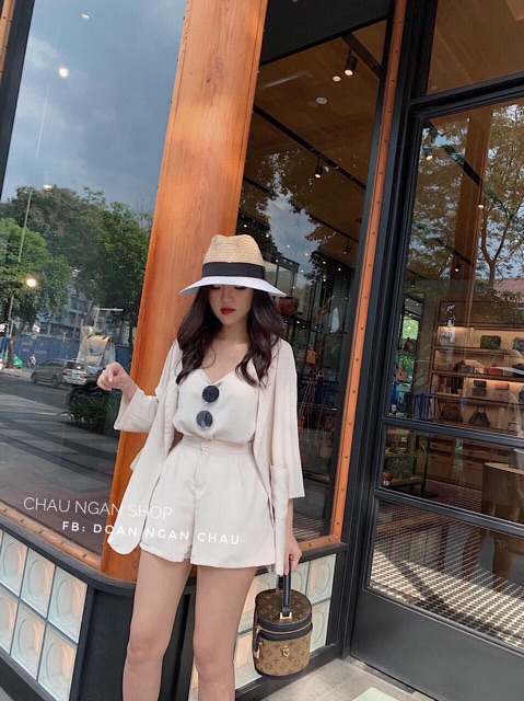 [SALE SALE 20%] [Hàng Quảng Châu] Set áo hai dây + áo vest + quần sooc cao cấp