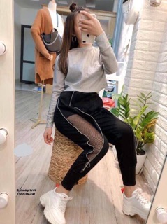 Quần baggy khoá phối lưới hông (T)