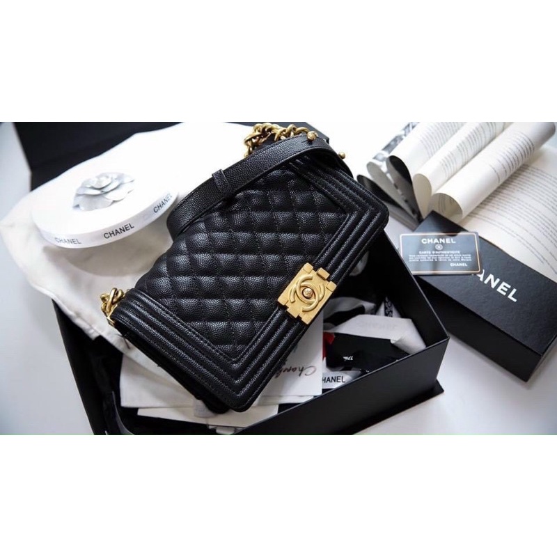 ♥️Túi Cha. nel Boy khoá vàng da size 25cm SPVIP,9 màu-2711