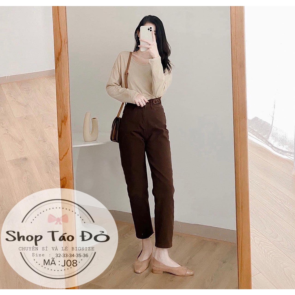 (TÁO ĐỎ BIGSIZE 55-90KG) Quần kaki nữ dáng baggy, siêu lưng cao basic 3 màu nhấn eo CD J08 ( ảnh thật shop chụp )