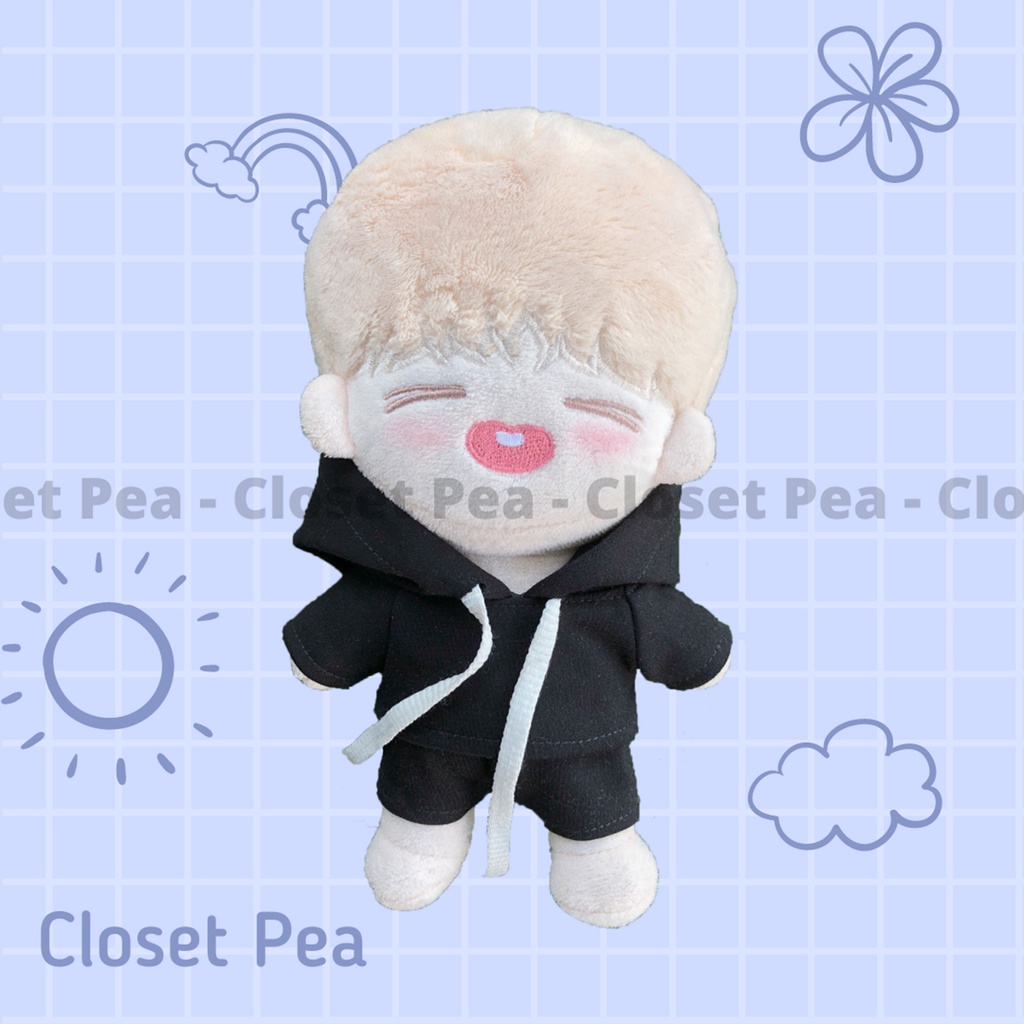 Bộ hoodie đen và quần cho doll 15cm 20cm