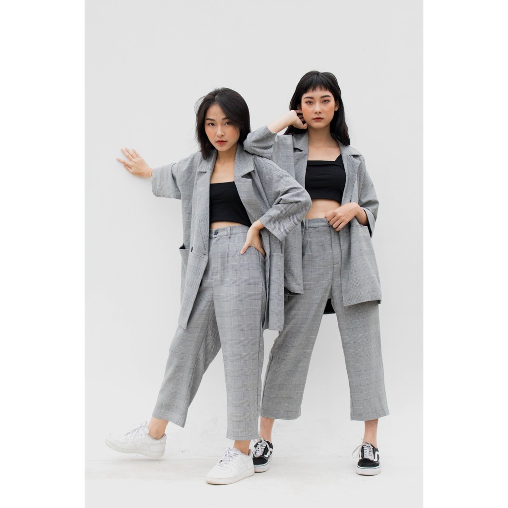 SET ÁO BLAZER VÀ QUẦN SUÔNG KẺ CHUBBIE - SET LIGHT BLAZER