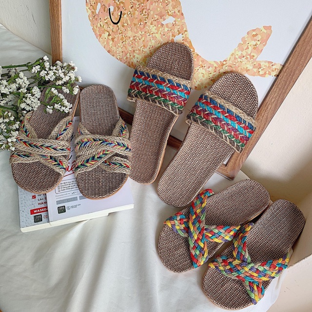 Dép cói quai ngang bện dây ngũ sắc siu đẹp | BigBuy360 - bigbuy360.vn