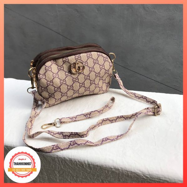 Túi gc đeo chéo cầm tay 3 ngăn khóa đồng