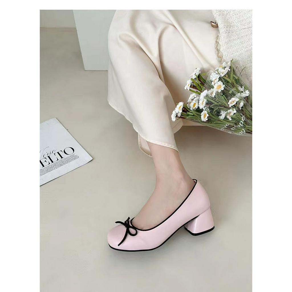 Giày Cao Gót Mũi Tròn 4.5cm Thời Trang Mùa Hè 2023 Phong Cách Retro Pháp Cho Nữ