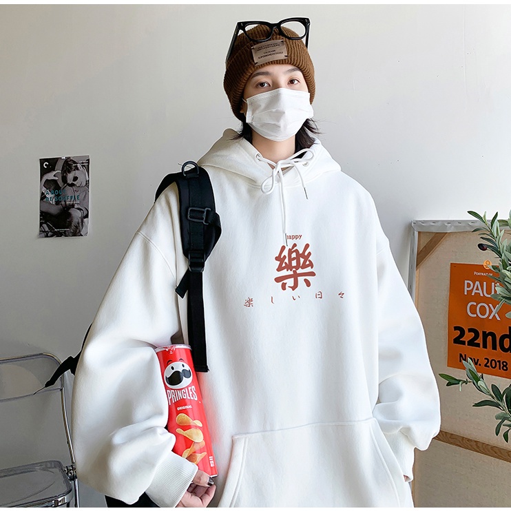 Áo khoác hoodie có mũ trùm đầu in chữ Trung Quốc dáng rộng thời trang cá tính M-3XL