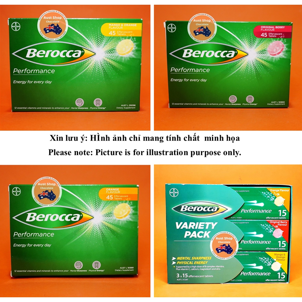 Viên Sủi Berocca HÀNG ÚC hộp 45v - OZ - Aust Shop Chocolate