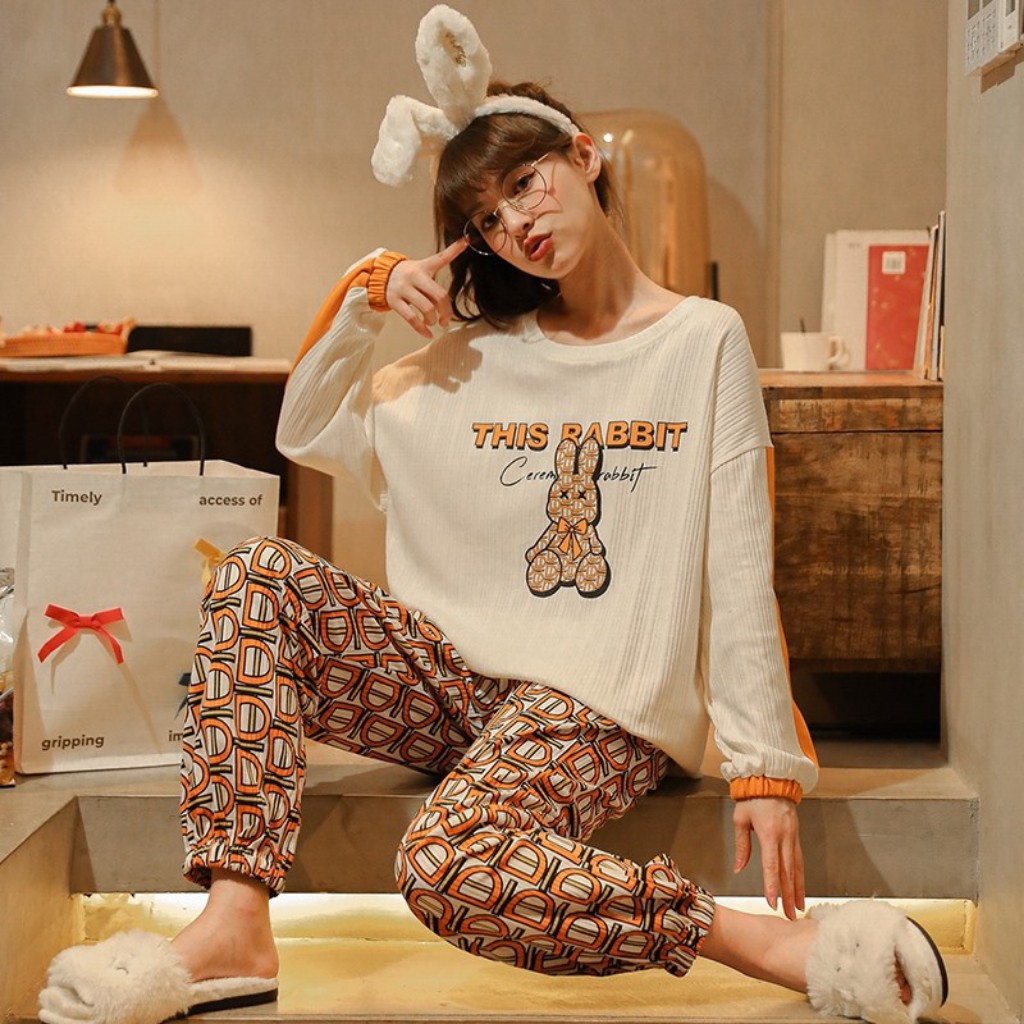 Bộ đồ ngủ, đồ ngủ nữ pijama thu đông dài tay cotton phong cách Hàn Quốc cực dễ thương | BigBuy360 - bigbuy360.vn