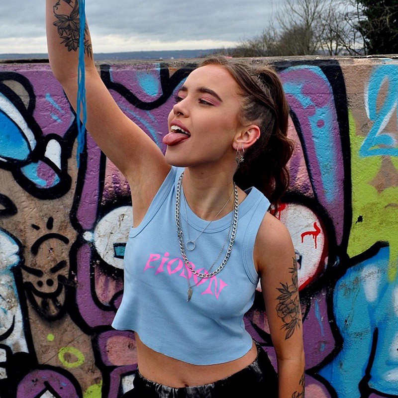 Áo Croptop Sát Nách Cổ Tròn In Chữ Thời Trang Mùa Hè Cho Nữ