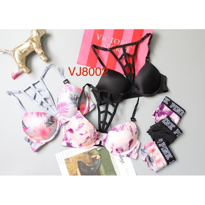 VJ8002  , Bộ lót Pink Cài trước hàng xuất Cực chuẩn, Mút dày 2CM lên form ôm nâng ngực.