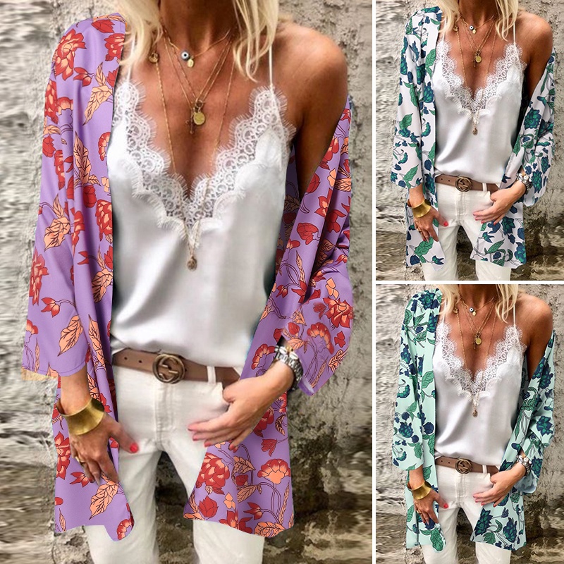 Zanzea Áo Khoác Cardigan Dài Tay In Họa Tiết Hoa Phong Cách Châu Âu Cho Nữ