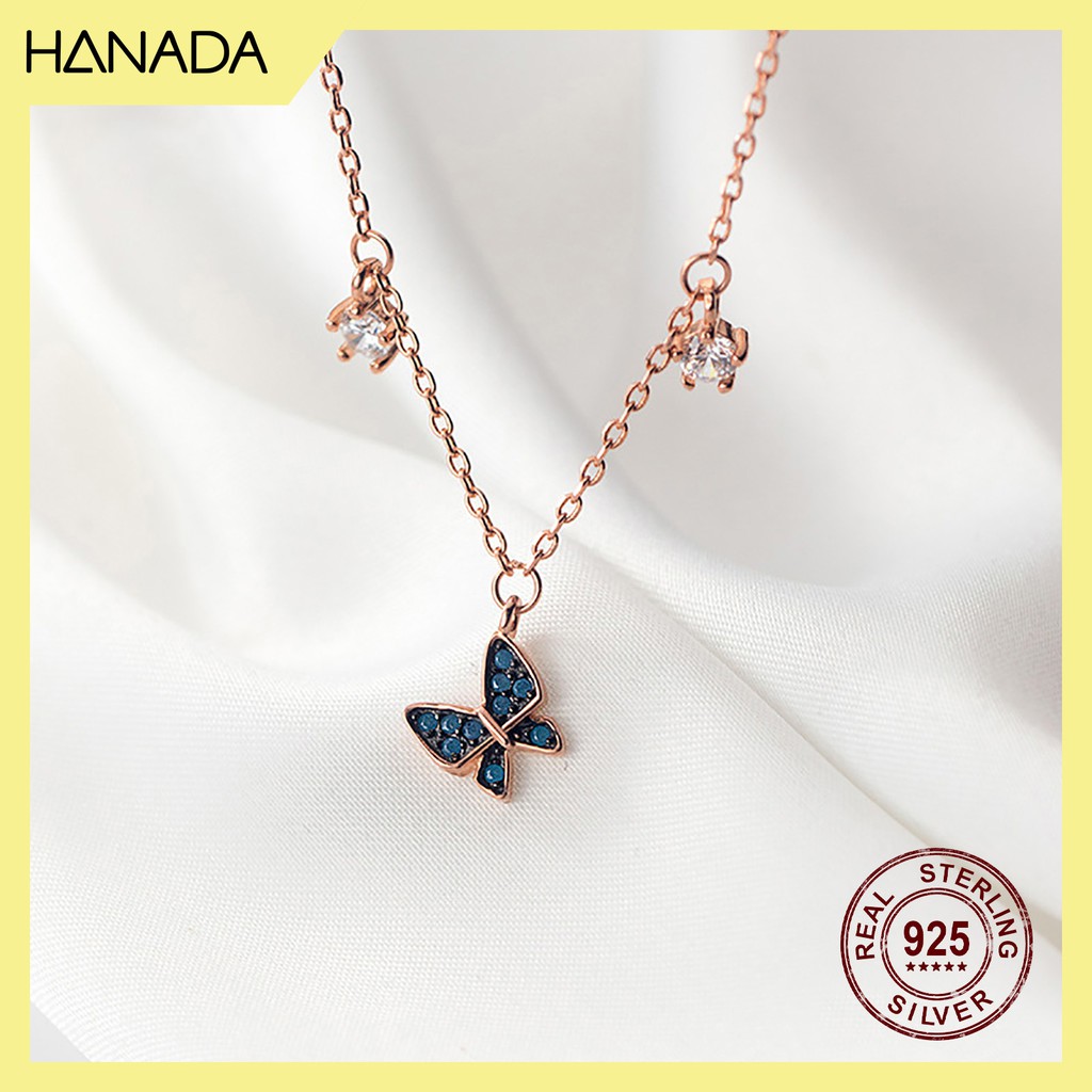 Dây Chuyền Bạc 925 Hanada 0661 Vòng Cổ Bướm Xanh