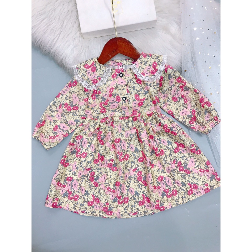 |FAMARAL1 giảm 10k cho đơn 50k|Váy hoa bé gái tay lỡ cổ viền bèo dáng vintage chất thô lụa cho bé