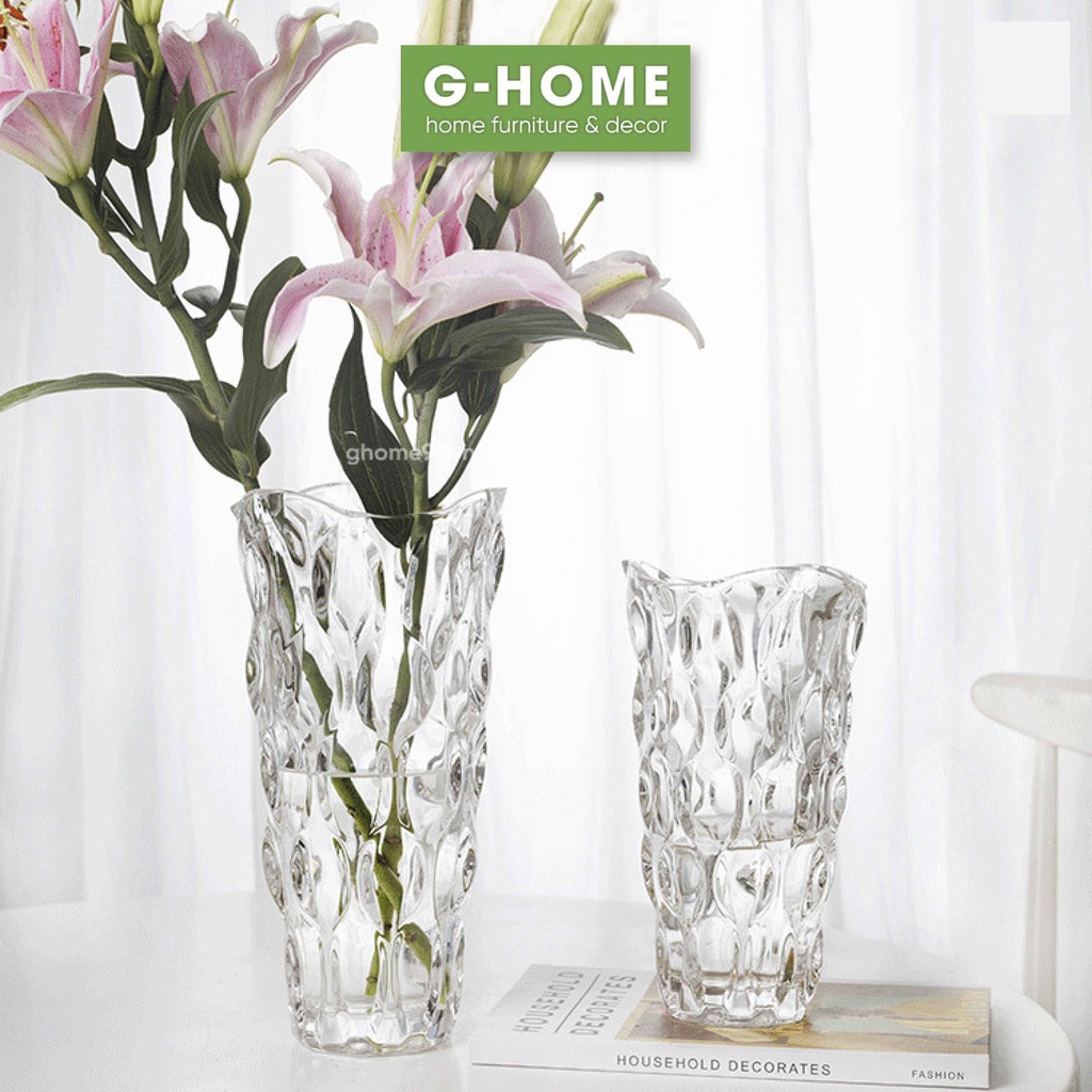 Bình cắm hoa pha lê Ghome, bình thuỷ tinh pha lê cao cấp sang trọng, phong cách tối giản trang trí nhà cửa BTT2021-PHALE