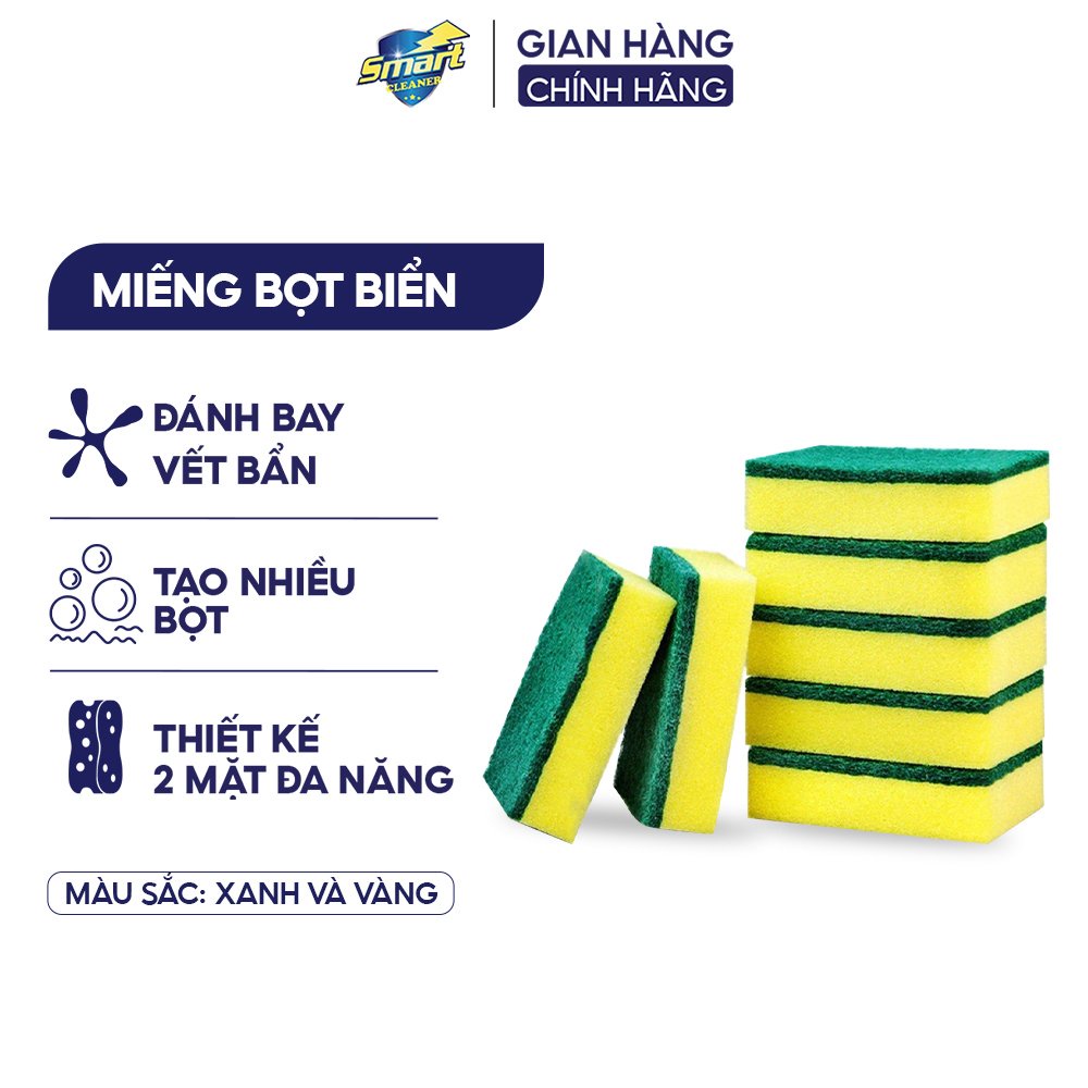 Miếng cọ rửa chén bát, bọt biển xanh vàng, mút xốp 2 mặt đa năng tiện dụng