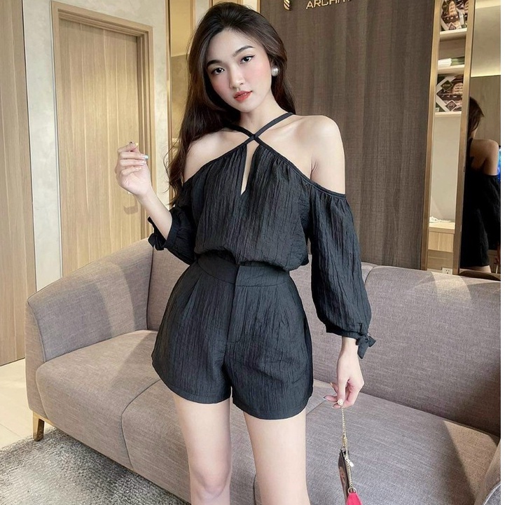 [ Rẻ vô địch] set bộ đùi nữ áo cổ yếm  trễ vai phối quần short ngắn đi chơi dạo phố sang chảnh thời trang [XM Minh Phúc