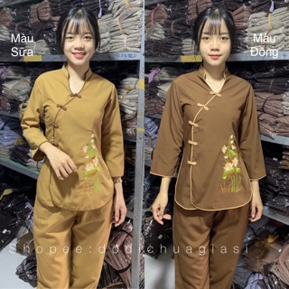 Đồ Lam Đi Chùa# Tàu Xéo Hoa Thêu Vạc Áo # Quần Áo # Đồ Bộ Nữ