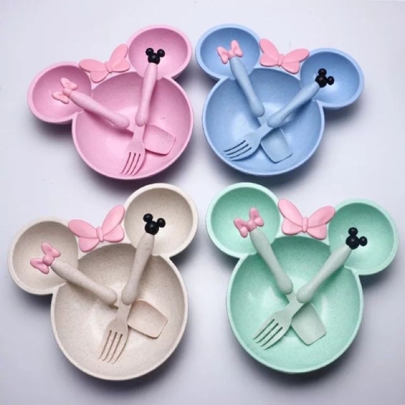 Khay ăn dặm lúa mạch chuột mickey kèm muỗng nĩa cho bé