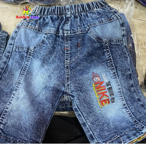 QT09, Quần đùi cho bé trai 3 tuổi, Quần đùi jean vải mềm Màu Xám cho bé size 10-25kg