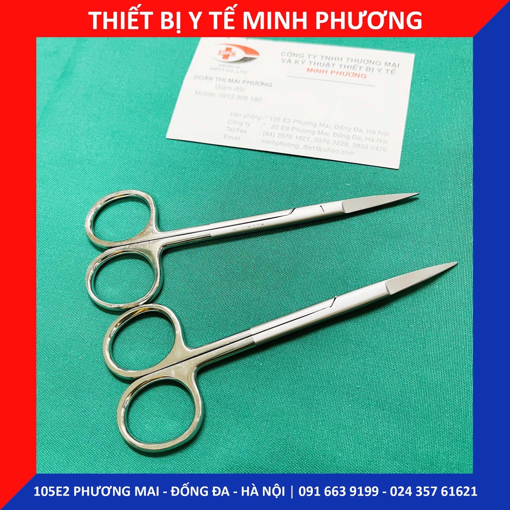 Kéo cắt chỉ y tế 12cm thẳng - cong mạ bạc CN Đức