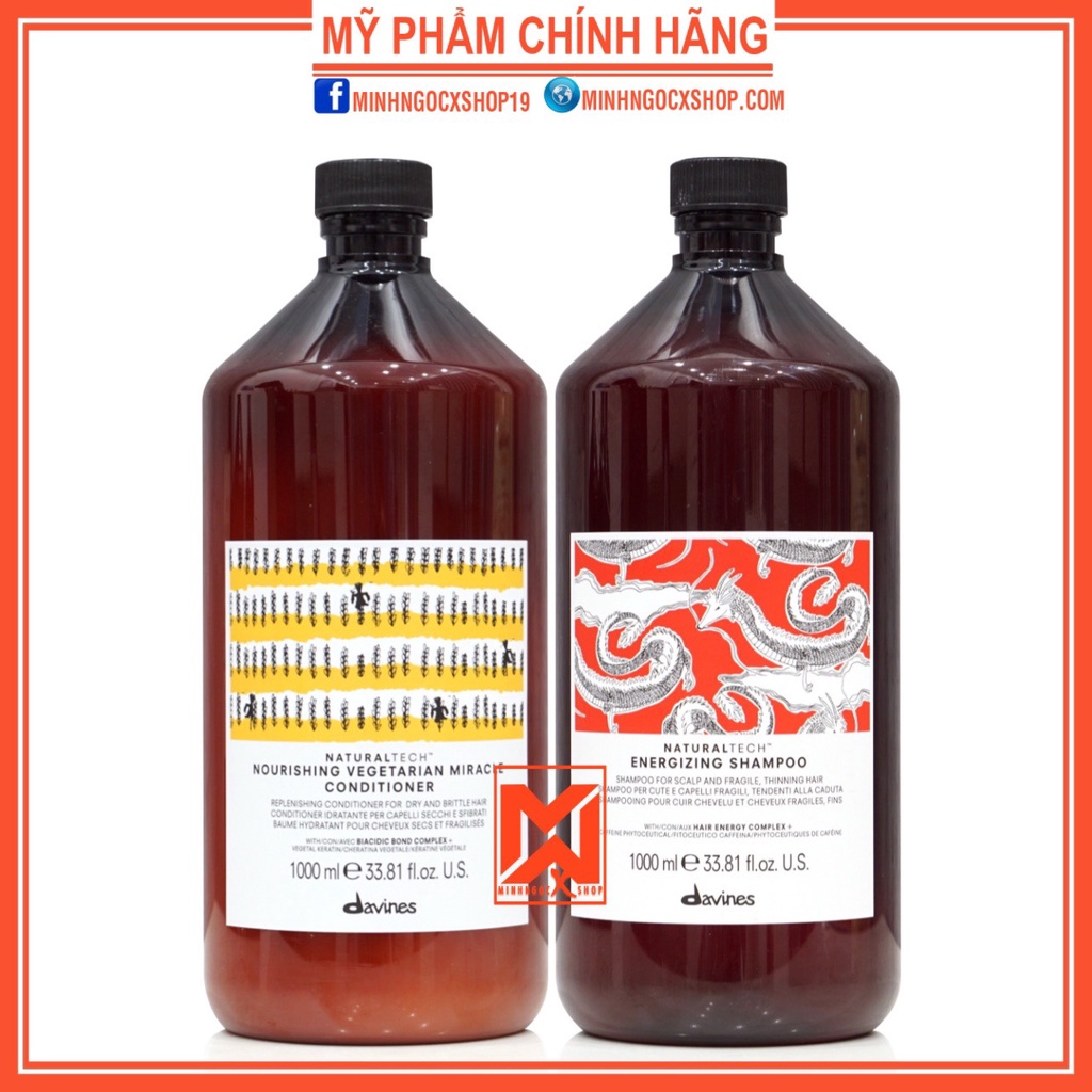 Dầu gội chống rụng tóc DAVINES ENERGIZING và dầu xả thực vật DAVINES NOURISHING 1000ml chính hãng