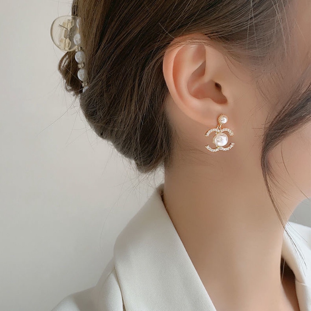 Bông tai nữ thương hiệu CC ngọc trai nhân tạo dáng thả nhỏ nhắn TB354 TOBI STORE