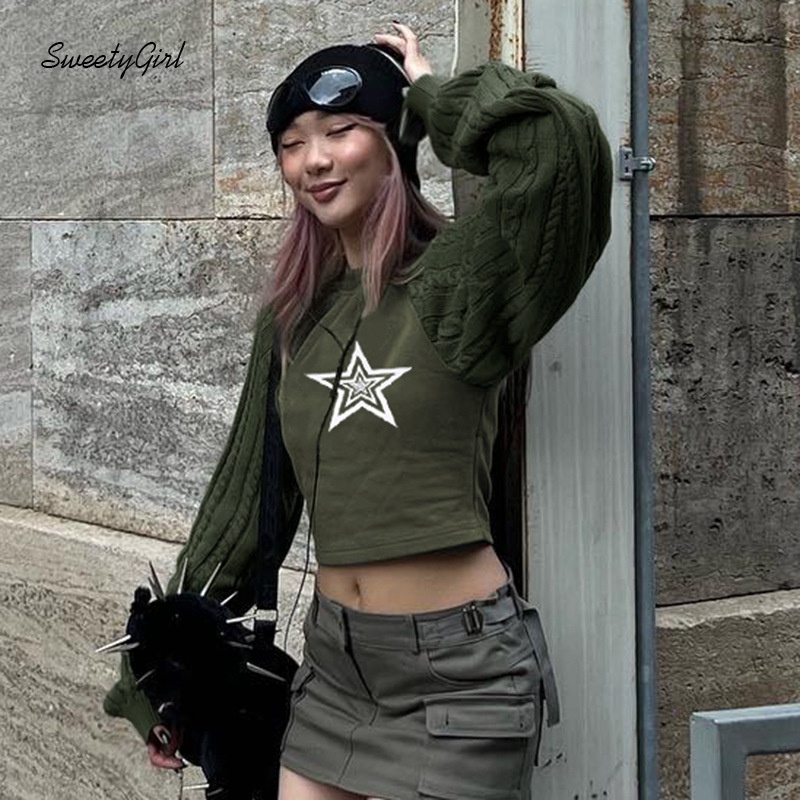 Áo Sweater Dệt Kim Tay Dài Cổ Tròn In Hình Ngôi Sao Màu Trơn Thời Trang 2022 Cho Nữ