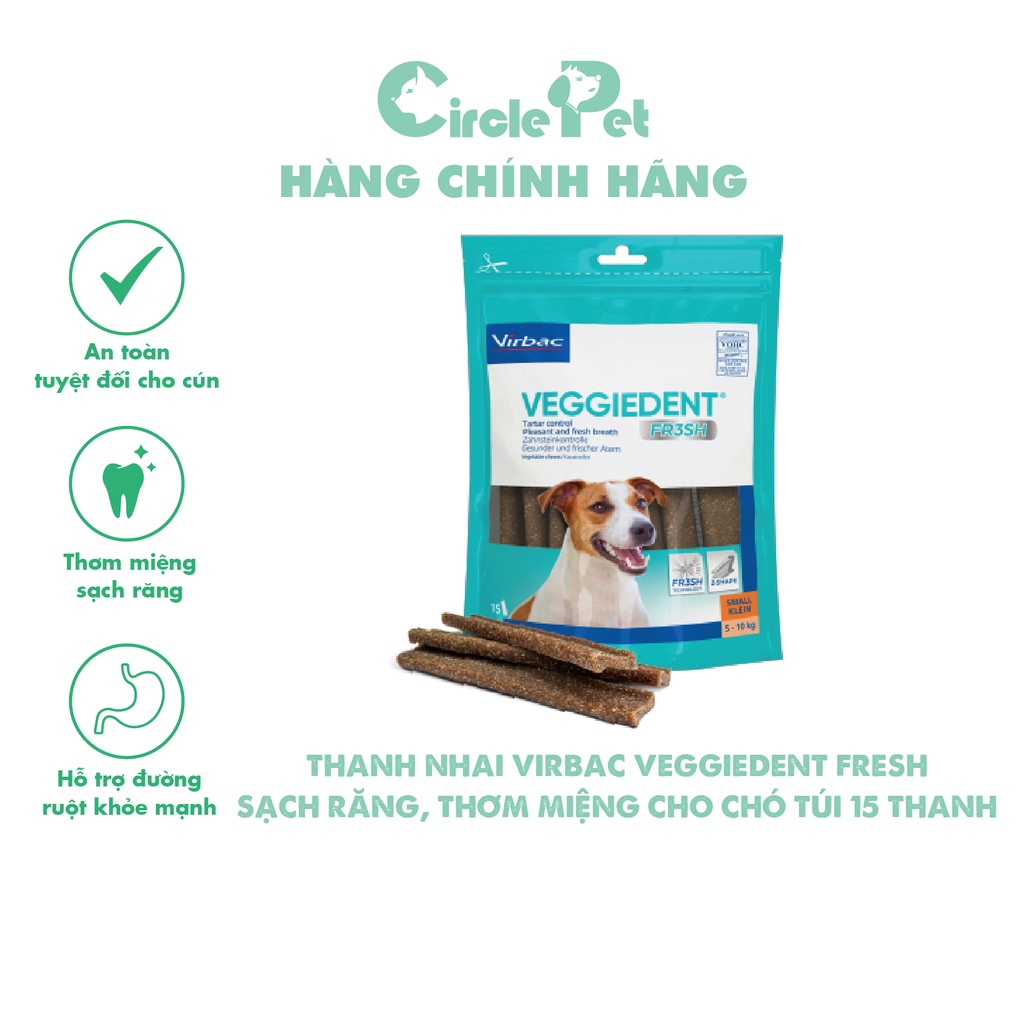 Thanh nhai Virbac Veggiedent Fresh sạch răng, thơm miệng cho chó túi 15 thanh - CirclePet