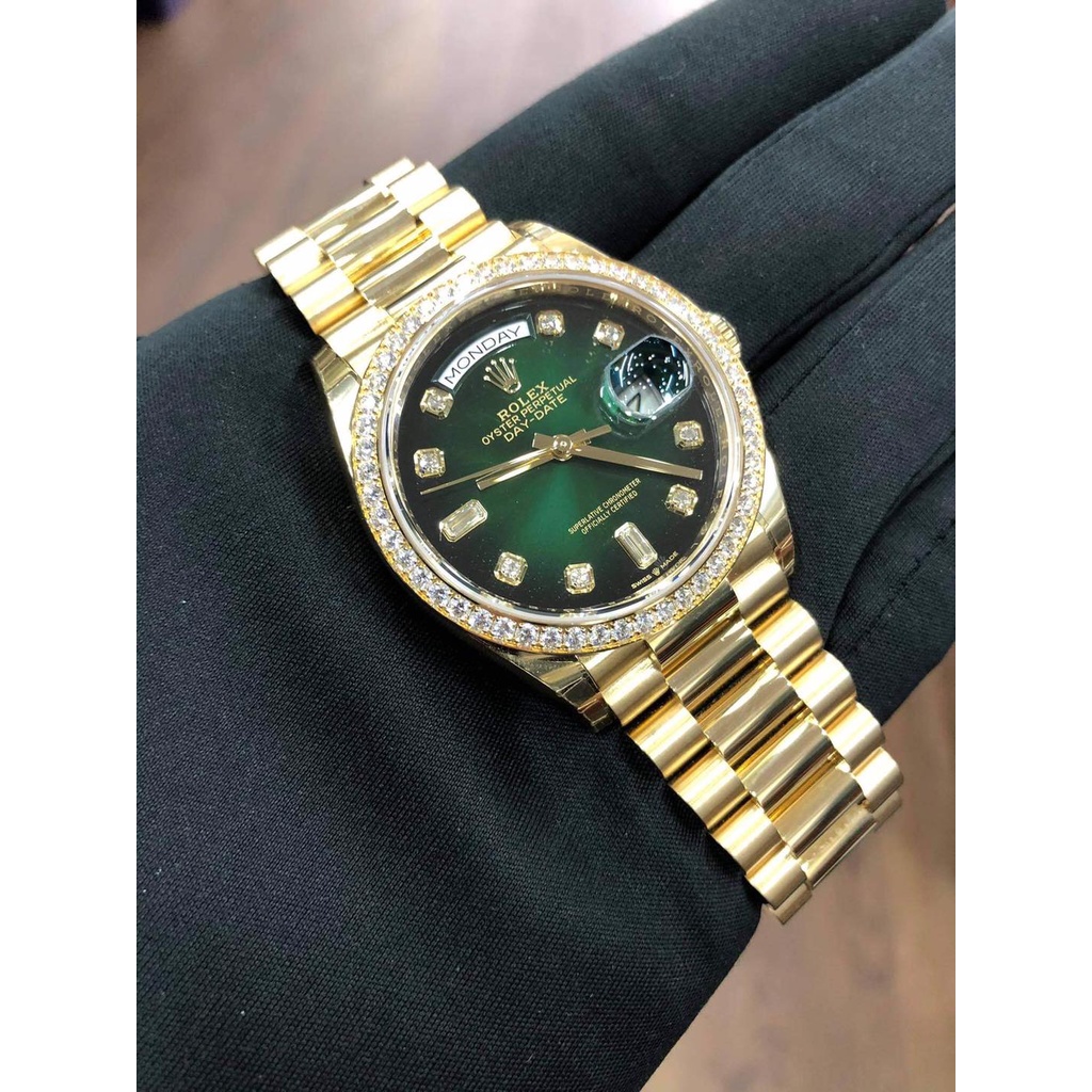 Đồng Hồ Nam R0lex Day-Date 36mm Yellow Gold 128348RBR Green Graduated Diamond