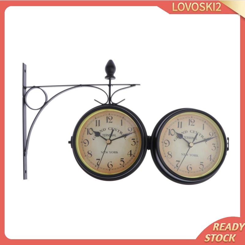 [LOVOSKI2]Garden Bracket Double Sided Outdoor Station Clock with Metal Frame-Black