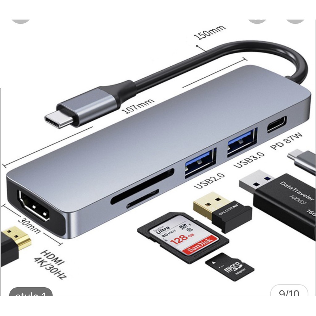 Cáp chuyển Type C sang HDMI, USB, thẻ nhớ 6 Trong 1