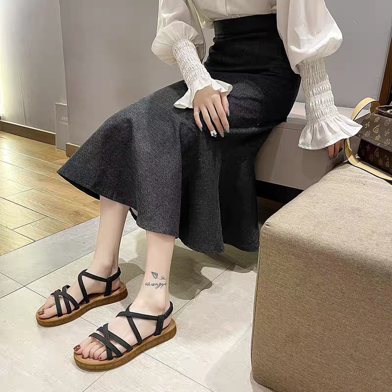 Qiaoyiluo Xăng đan Đế Mềm Quai Chéo Thời Trang Mùa Hè Hàn Quốc Cho Nữ