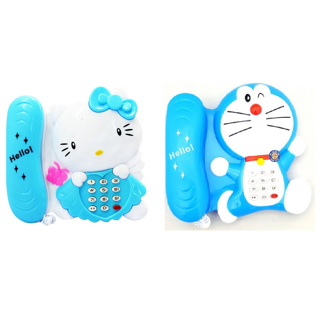 Đồ chơi điện thoại bàn mẫu doremon và hello kitty phát nhạc chạy pin cho bé