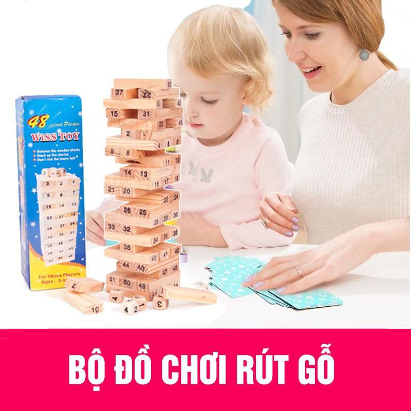 Bộ đồ chơi rút gỗ dành cho mọi lứa tuổi, bộ đồ chơi gồm 54 thanh và 4 viên xúc xắc, giải trí cho bé và cả gia đình