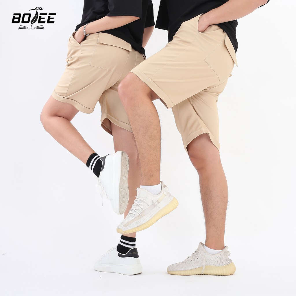 [Mã FASHIONT4MA2 giảm 10K đơn 50K] Quần short đùi kaki BOTEE unisex màu Kem dày dặn đơn giản form suông đẹp