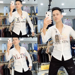 “ hotrend “ sơ mi trắng cao cấp - áo sơ mi trắng nam thêu hoạ tiết new