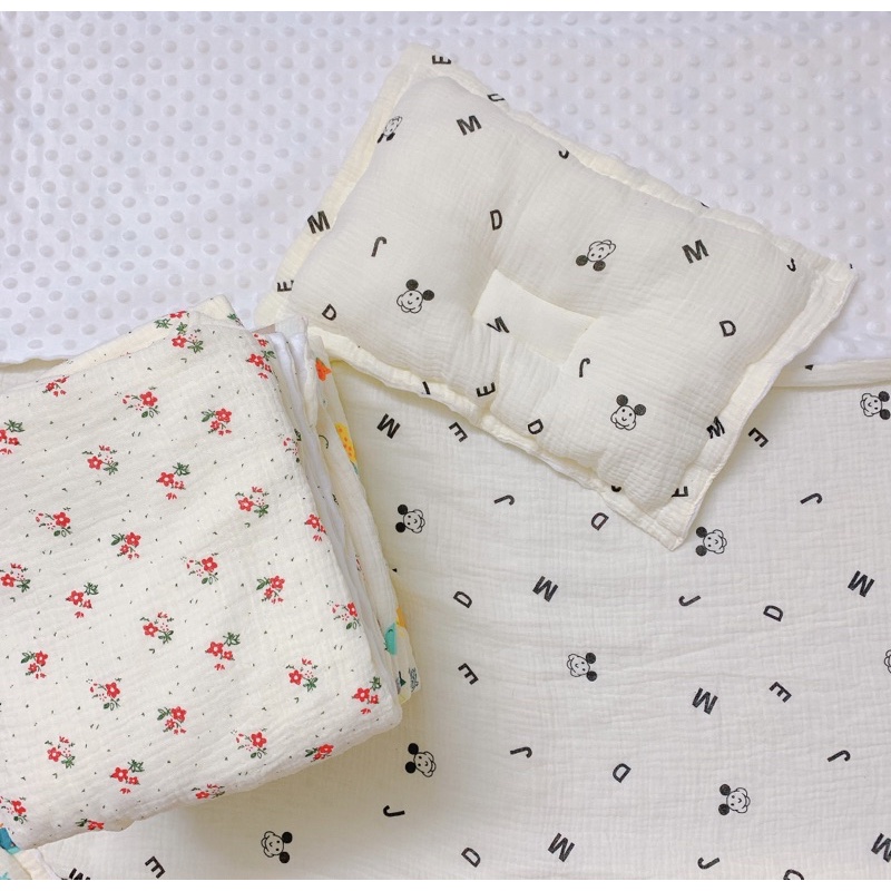 Gối lõm sơ sinh 2 mặt cao cấp Miseo.vn vải Xô Muslin chống méo đầu, bẹt đầu an toàn cho bé sơ sinh đến 2 tuổi