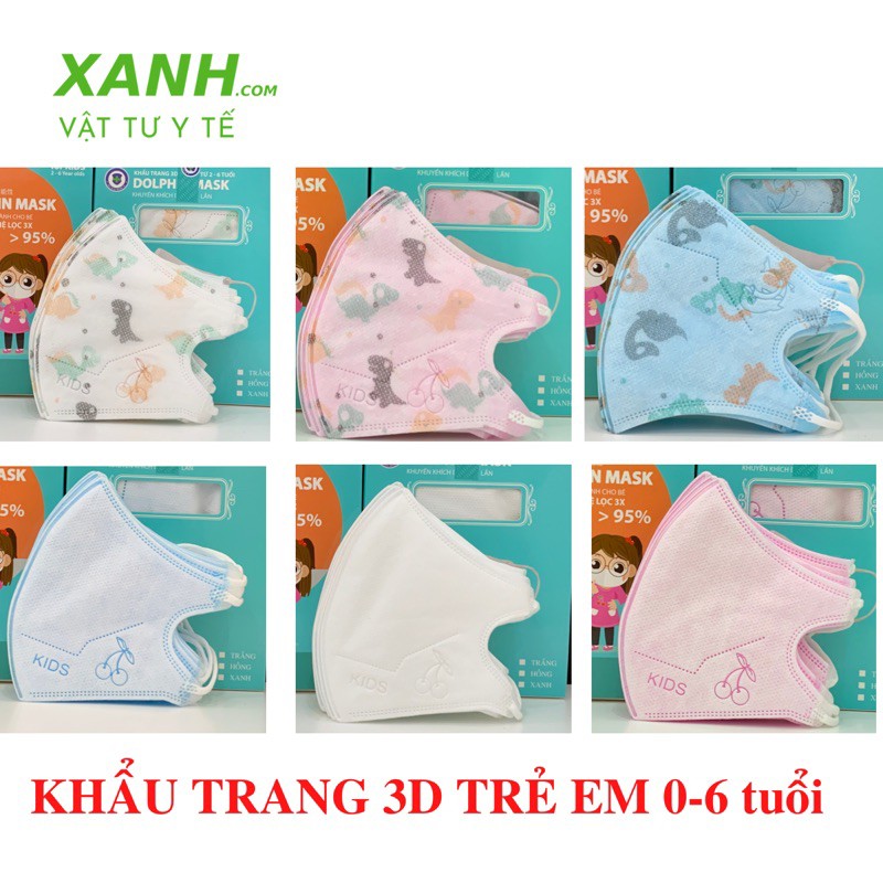 Khẩu trang 3D em bé Dolphin 2 - 6 tuổi (Hộp 10 cái)