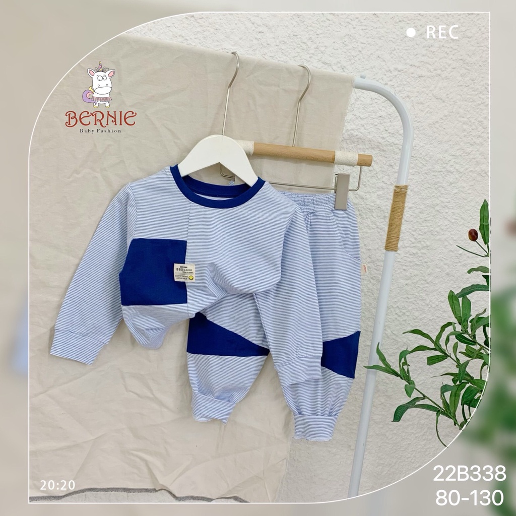 _Bộ kẻ phối túi đáp ngực berie cho bé 9 đến 23kg